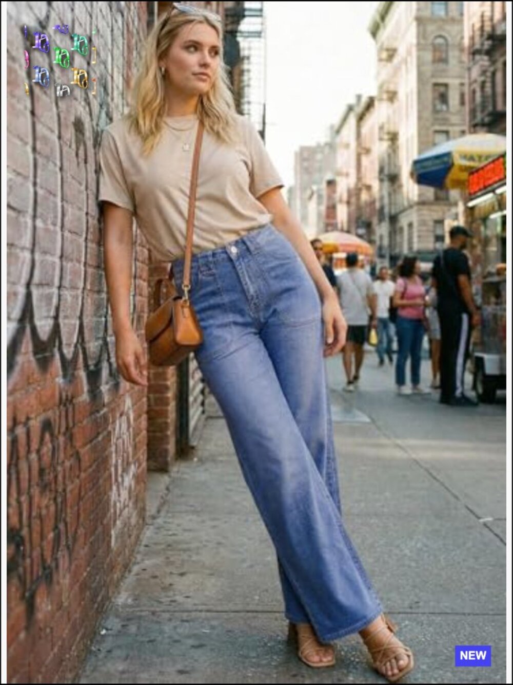 High Waisted Wide Leg Jeans Stretch Denim Pants Front Patch Pockets Retro Y2K - Picture 3 of 7